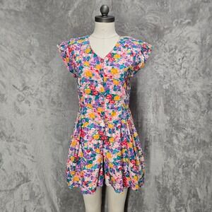 Access Petite Womens M Vintage 80s 90s Floral Button Cotton Romper Cottagecore